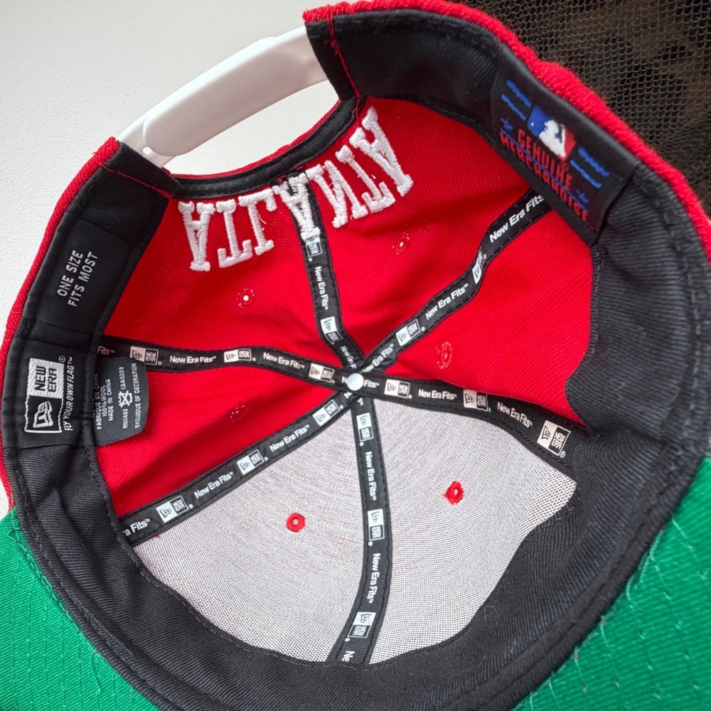 New Era Atlanta Braves Snapback Hat Red Wool MLB Baseball Cap Green Underbrim - Picture 5 of 8